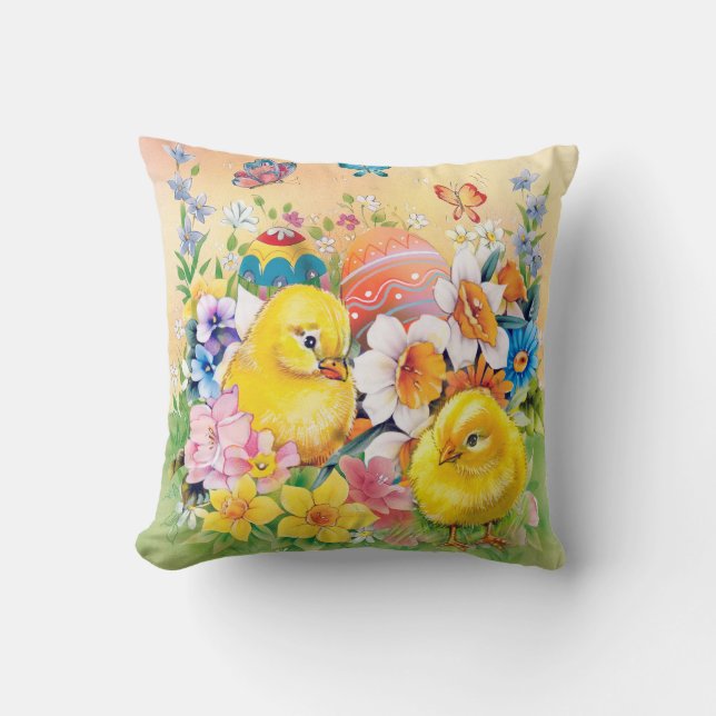 Cute vintage Easter chicks Throw Pillow (Front)