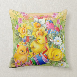 Cute vintage Easter chicks Throw Pillow