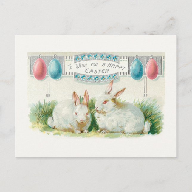 Cute Vintage Easter Eggs and Bunnies Postcard (Front)