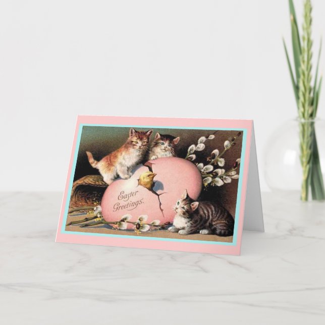 Cute Vintage Easter Kittens Greeting Card (Front)