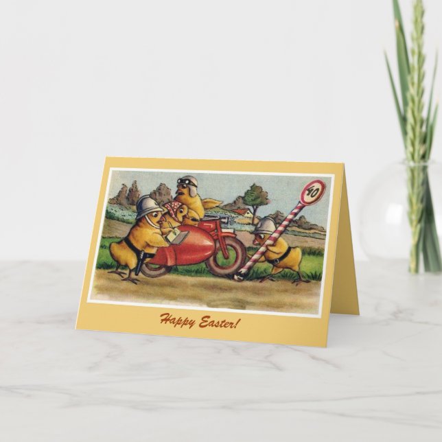 cute vintage Easter motorcycle chicks Holiday Card (Front)