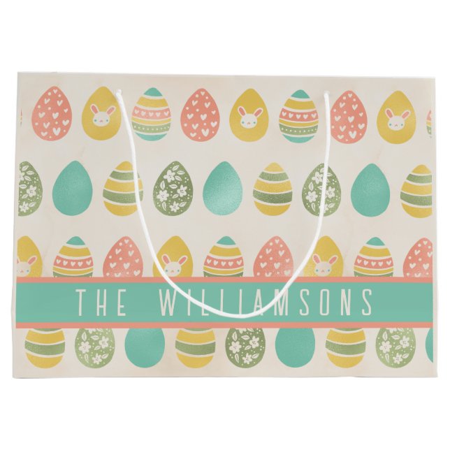 Cute Vintage Eggs Personalized Easter Large Gift Bag (Back)
