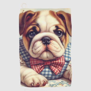 Cute Vintage English Bulldog Art Golf Towel