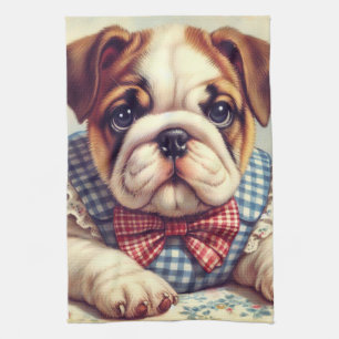 Cute Vintage English Bulldog Art Kitchen Towel