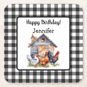 Cute Vintage Farmhouse Style Birthday  Square Paper Coaster