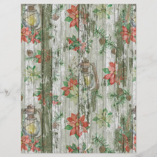 Cute Vintage Faux Wood Christmas Scrapbook Paper (Front)