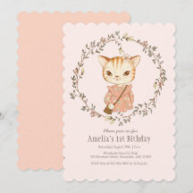 Cute Vintage Filles Chat Invitation Anniversaire
