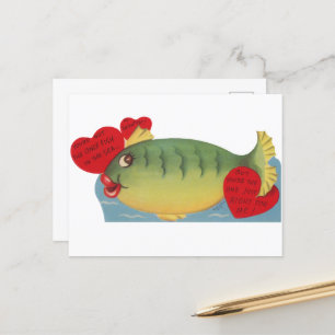 Cute vintage fish Valentine Holiday Postcard