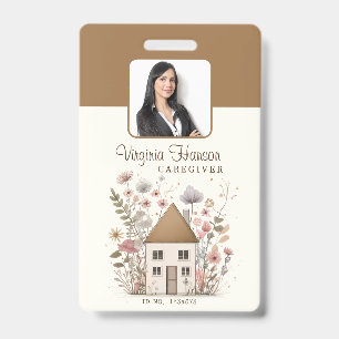 Cute Vintage Floral House Caregiver Services Photo Badge