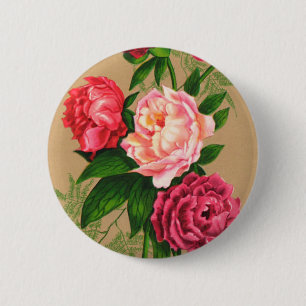 Cute Vintage Floral Pink Roses 2 Inch Round Button