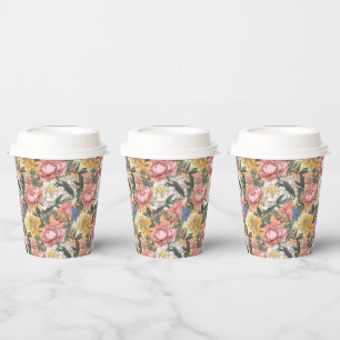 cute vintage floral tiled pattern paper cups