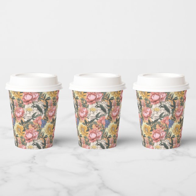 cute vintage floral tiled pattern  paper cups (Multi)