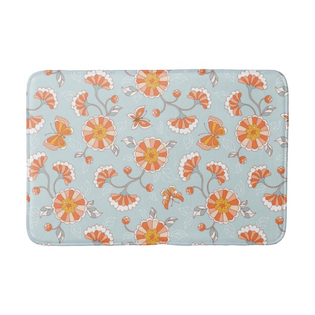 Cute Vintage Flower Butterfly Pattern Bath Mat (Front)