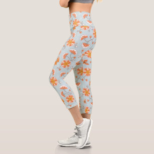 Cute Vintage Flower Butterfly Pattern Capri Leggings
