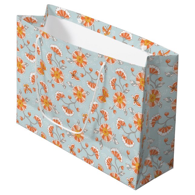 Cute Vintage Flower Butterfly Pattern Large Gift Bag (Front Angled)