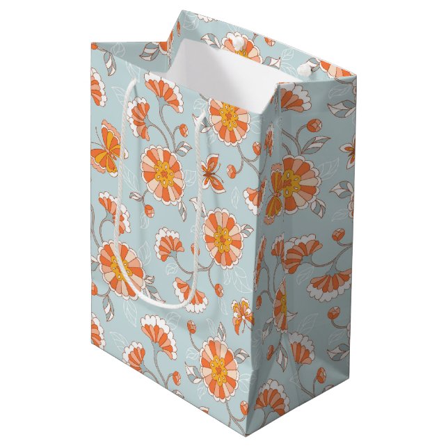 Cute Vintage Flower Butterfly Pattern Medium Gift Bag (Front Angled)