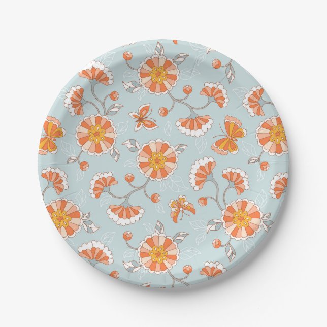 Cute Vintage Flower Butterfly Pattern Paper Plate (Front)