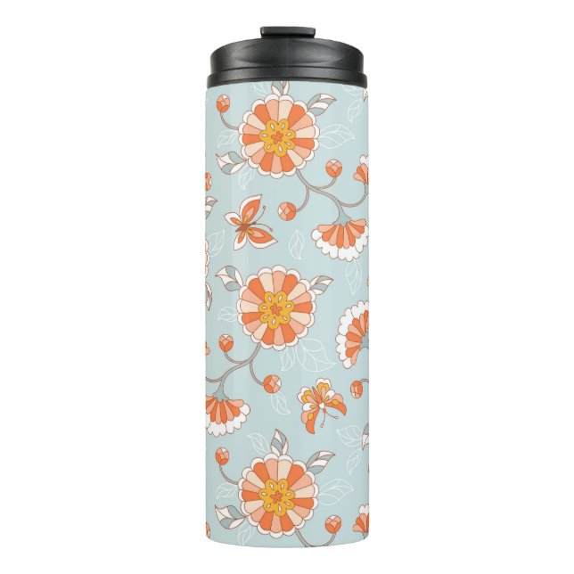 Cute Vintage Flower Butterfly Pattern Thermal Tumbler (Front)