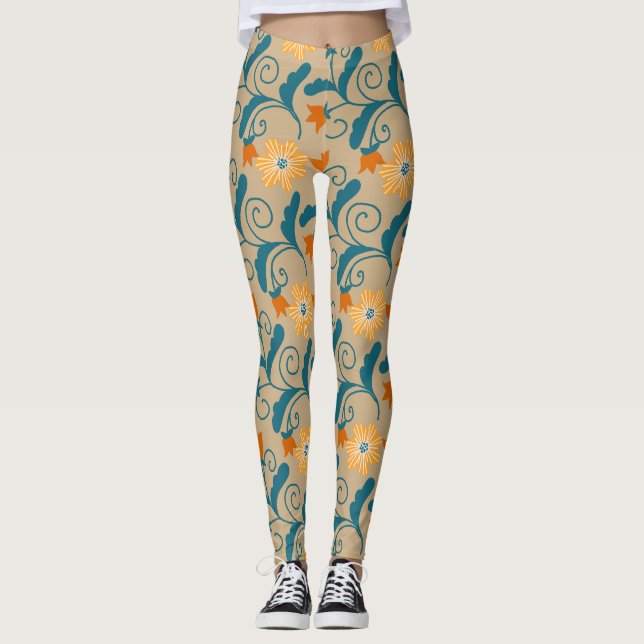 Cute Vintage Flower Pattern Capri Leggins Leggings (Front)