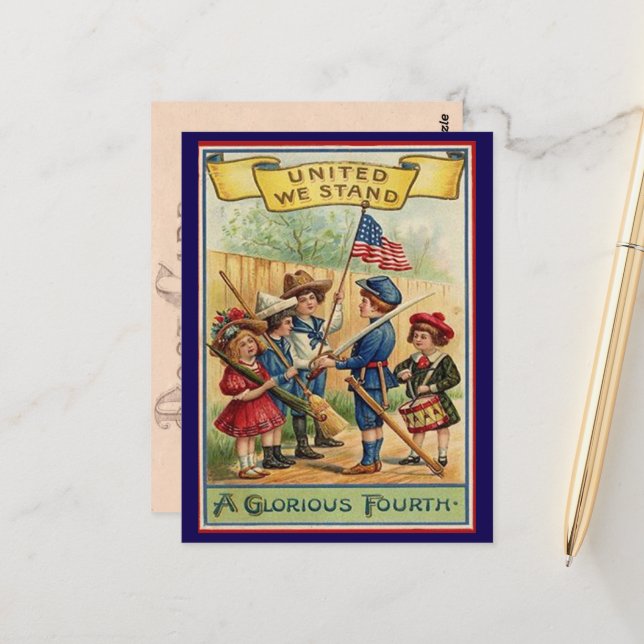 Cute Vintage Fourth of July Patriotic Postcard (Front/Back In Situ)
