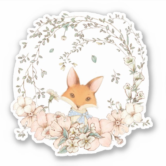 Cute Vintage Fox Botanical Florals Baby Boy (Front)