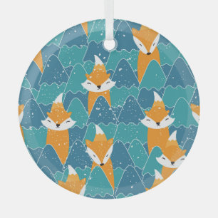 Cute Vintage Foxes Illustration Glass Ornament