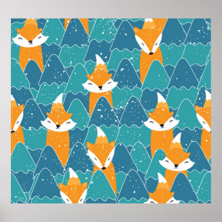 Cute Vintage Foxes Illustration Poster