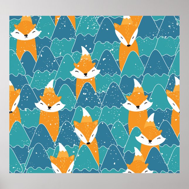 Cute Vintage Foxes Illustration Poster (Front)
