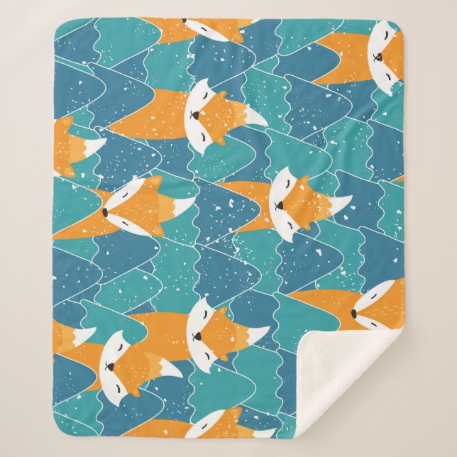 Cute Vintage Foxes Illustration Sherpa Blanket (Front)