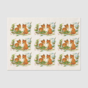 Cute Vintage Foxes Retro Christmas Pattern Tissue Paper