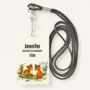 Cute Vintage Foxes Retro Christmas Scene Badge