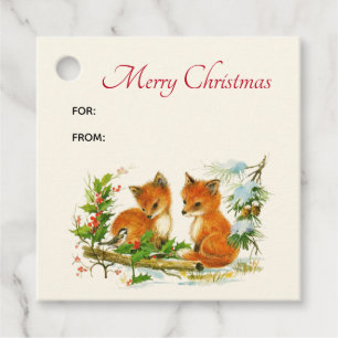 Cute Vintage Foxes Retro Christmas Scene Favour Tags