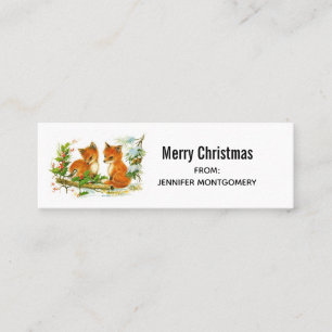 Cute Vintage Foxes Retro Christmas Scene Mini Business Card