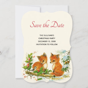Cute Vintage Foxes Retro Christmas Scene Save The Date