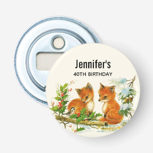 Cute Vintage Foxes Retro Winter Birthday Bottle Opener