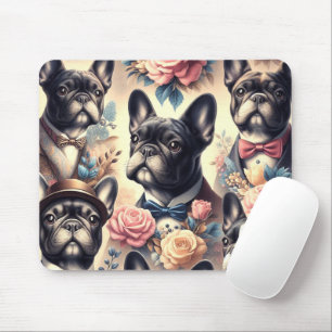 Cute Vintage French Bulldog  Painting Mouse Pad