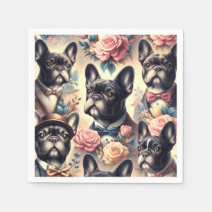 Cute Vintage French Bulldog  Painting Napkin