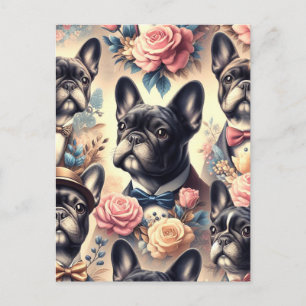 Cute Vintage French Bulldog  Painting Postcard