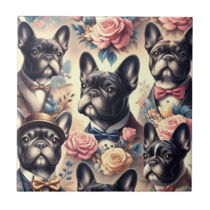 Cute Vintage French Bulldog Painting Tile