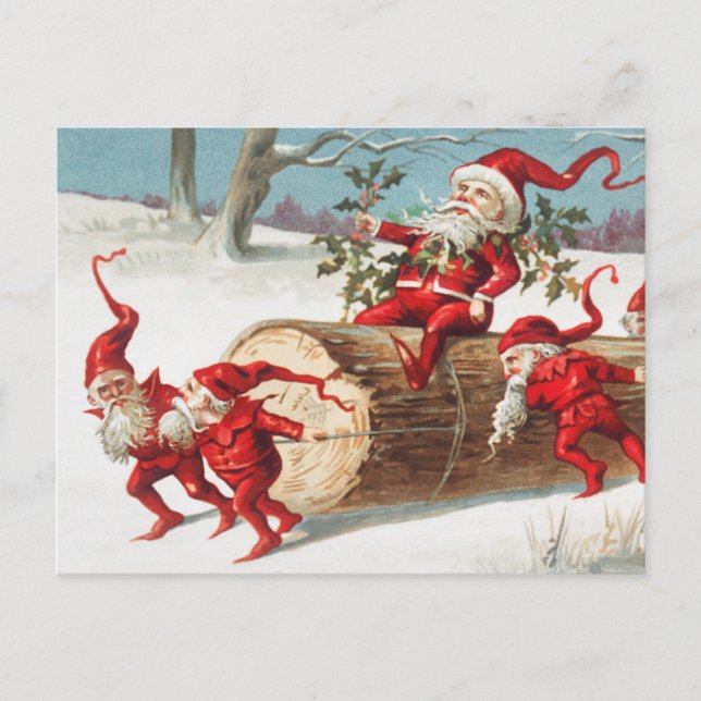 Cute Vintage Funny Santa Christmas Elves Postcard (Front)