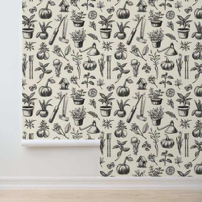 Cute vintage garden tiled pattern wallpaper (Application)