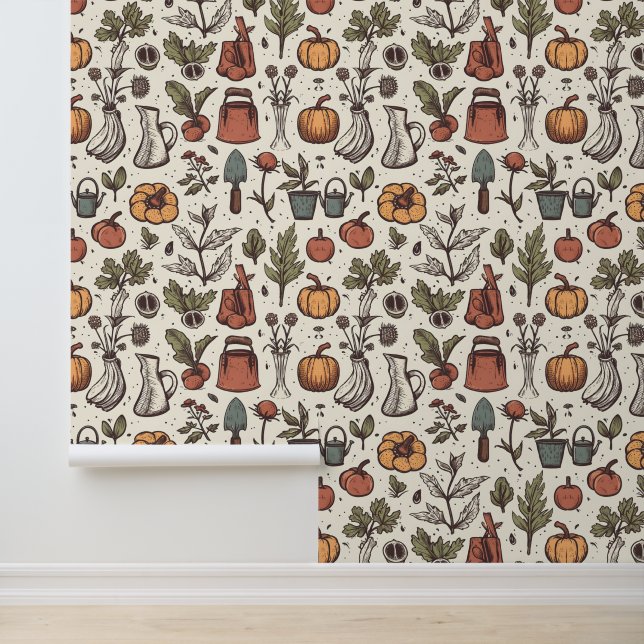 Cute vintage garden tiled pattern wallpaper (Application)