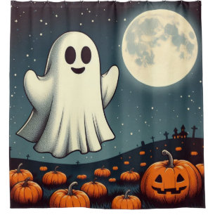 Cute, vintage ghost & pumpkin halloween art