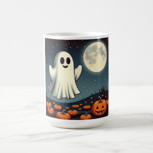 Cute, vintage ghost & pumpkin halloween art coffee mug