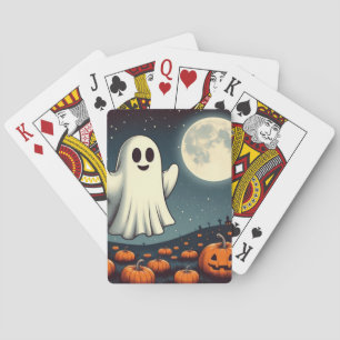 Cute, vintage ghost & pumpkin halloween art playing cards