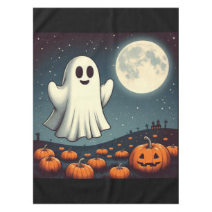 Cute, vintage ghost & pumpkin halloween art tablecloth