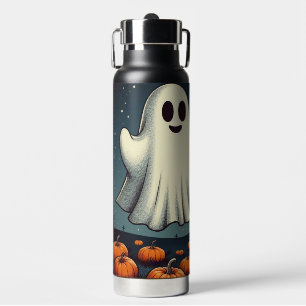 Cute, vintage ghost & pumpkin halloween art water bottle