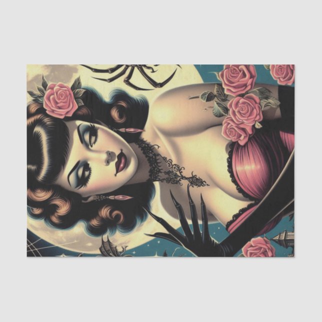 Cute Vintage Goth Girl Tissue Paper (Front)