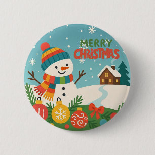 Cute, vintage green rustic snowman 2 inch round button