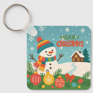 Cute, vintage green rustic snowman keychain